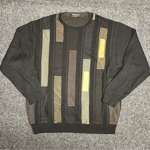 90s Vintage black colorblock oversized knit sweater geometric eclectic grandpa